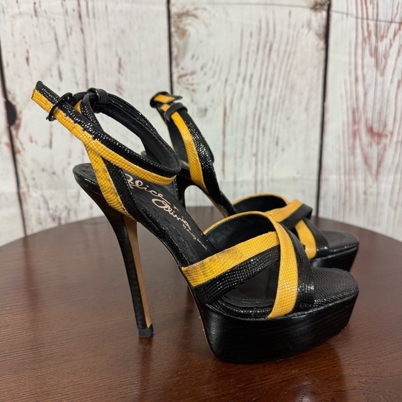 Alice & Olivia Lizabeth Black & Yellow patent leather Ankle Strap Platforms 6.5 - Picture 14 of 17